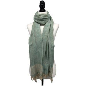 AJ Armani Jeans Unisex Sage Green & Cream Color Block Scarf with Tassels
